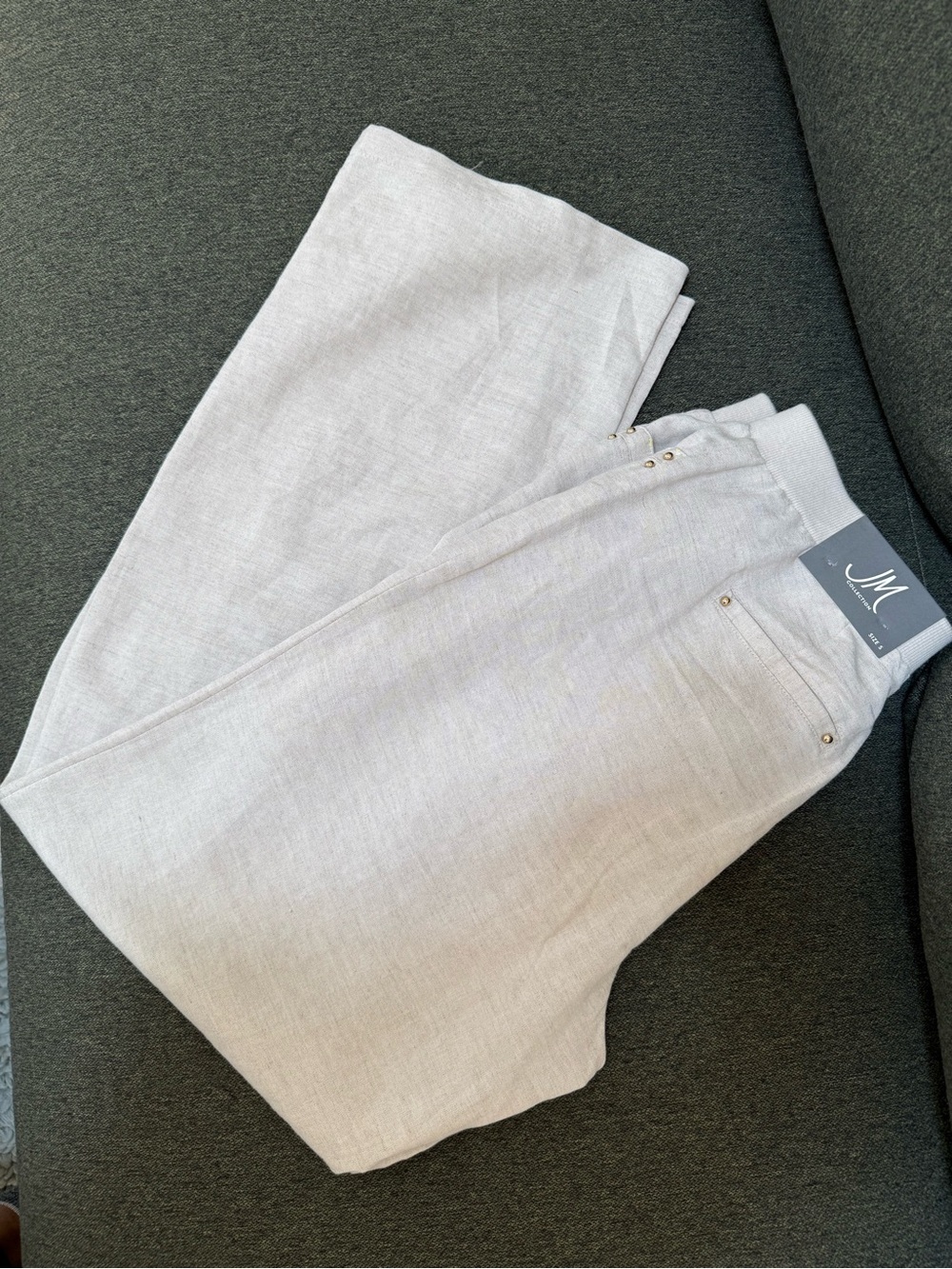 JM Collection Beige Linen-Blend Drawstring Pants - Picture 4 of 6
